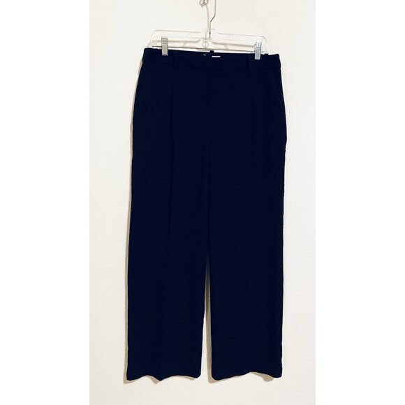H and M Pants Womens 12 Black Pleated Front Wide Leg Work Career Minimalist - Picture 1 of 7